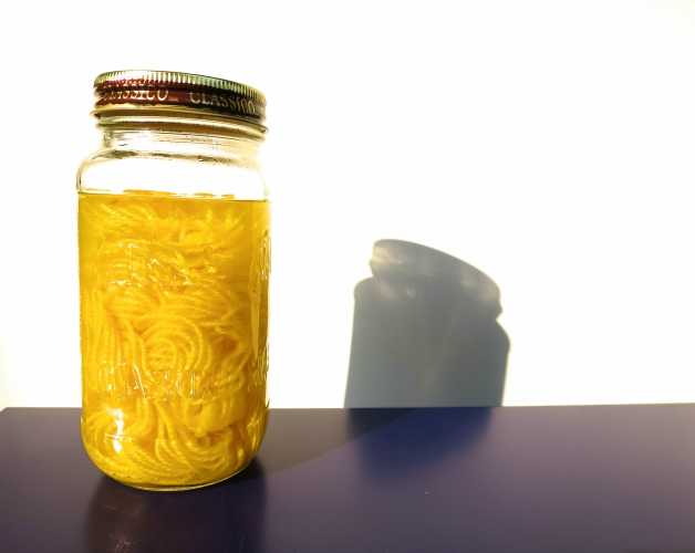 hand dyed yarn using Wilton icing colours and the sun