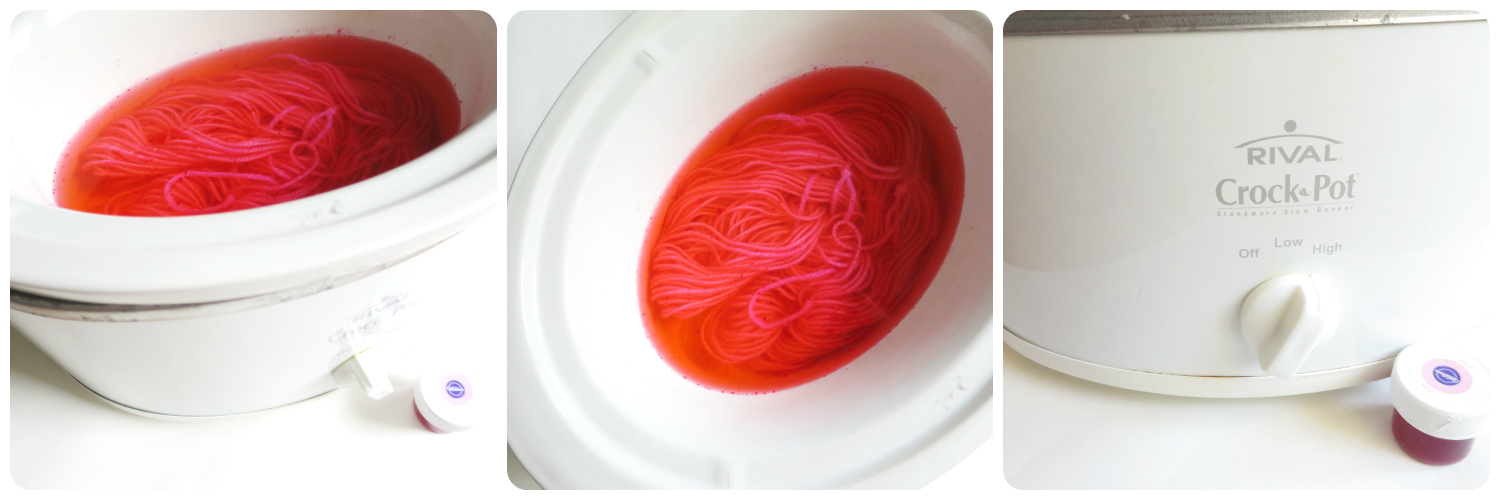 Hand dyeing yarn using a slow cooker and food colors by @hookabee