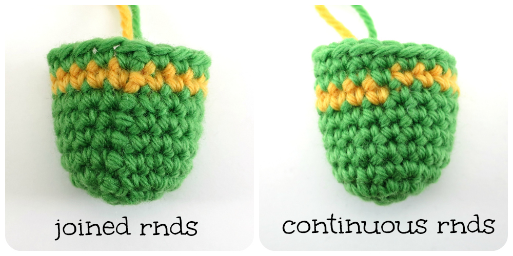 Stripes in joined rounds vs. Continuous rounds in amigurumi by hookabee